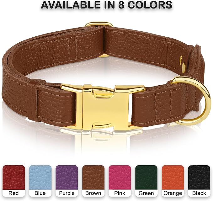 Leather Airtag Dog Collar - Soft Tracking Dog Collar with Apple AirTag Holder and Metal Buckle - Safety GPS Pet Collars for Small Medium Large Dogs Puppy Pink Red (Brown, XL, 20"-25" Neck Fit)