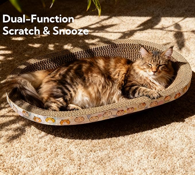 Spindro 5 Pack Large Cat Scratcher Cardboard, Oval Cat Scratcher Bed Cat Scratch Pad Board Lounge Couch for Indoor Cats Bowl Shaped Cat Scratching Post Nest for Cats Grinding Claw Furniture Protector