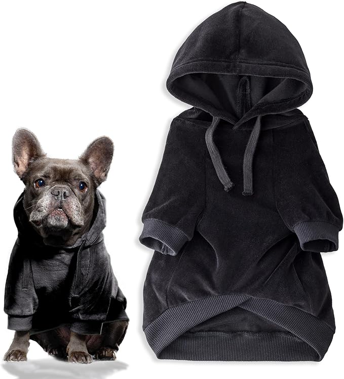 Cooper II Organic Cotton Velour Dog Hoodie Pet Coat for Small, Medium and Large Dogs, Black, X-Large (55-80 lbs)