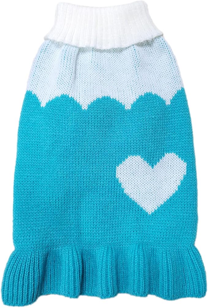 CHBORCHICEN Pet Dog Sweaters Classic Knitwear Turtleneck Winter Warm Puppy Clothing Cute Strawberry and Heart Doggie Sweater (S, Dress-Sky Blue)