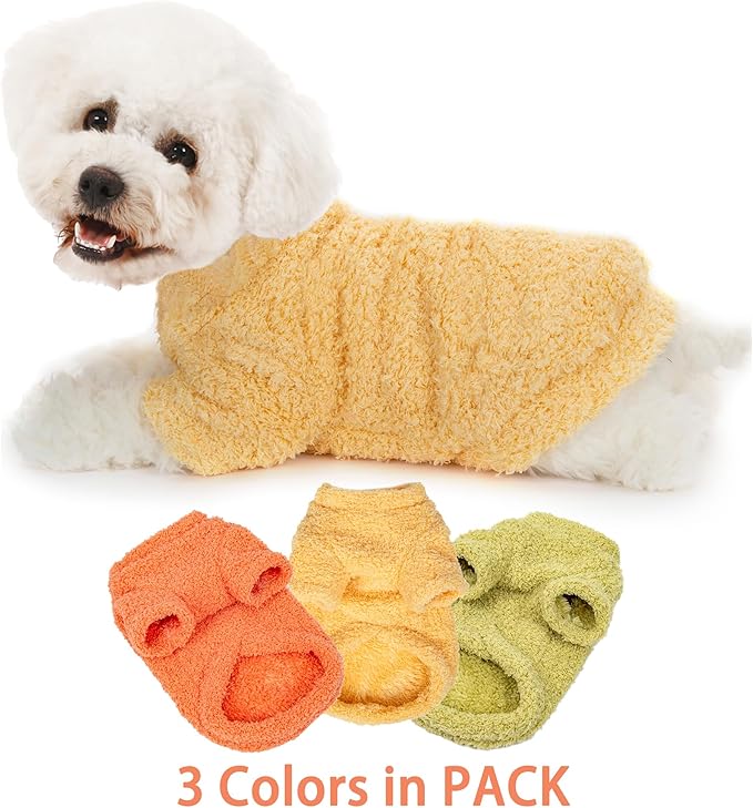 Dog Sweater, 3 Pack Sweaters for Small Dogs Girl, Dog Clothes for Medium Dogs Male or Boy, Ultra Soft and Warm Puppy Coat for Winter Christmas (Small, Orange+Yellow+Green)