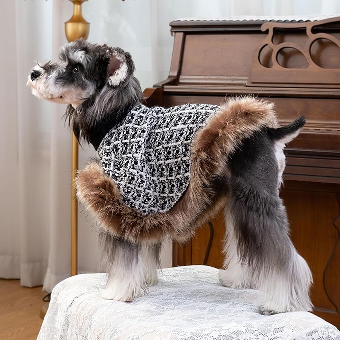 Dog Sweater Cloak, Pearl Cotton Bouclé Yarn Puppy Sweater, Cold Weather Coat Knitwear for Small Dogs, Classic Turtleneck Thick Dog Clothes with Thick Fluff DS95S