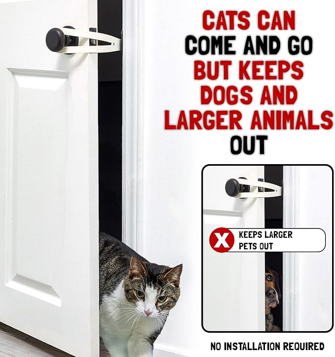 FlexLatch Cat Door Holder Latch - Black Cat Door Alternative Installs Fast Flex Latch Strap Let's Cats in and Keeps Dogs Out of Litter & Food. Safe Baby Proof One Piece No Measuring Extra Easy