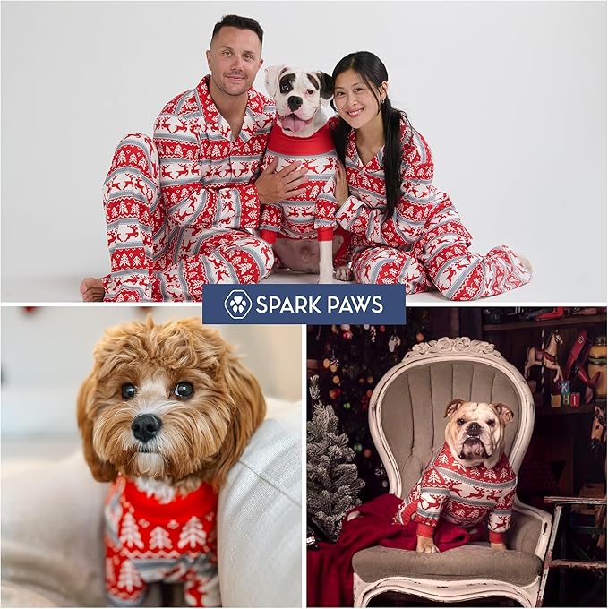 Spark Paws Dog Christmas Pajama, Dog Recovery Suit Male, Onesie, Ultra-Soft and 4-Way Stretch, for Small Medium and Large Breeds - Winter Wonderland - 3XL