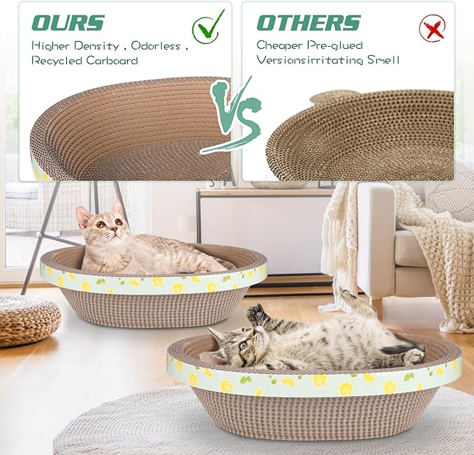 2pc Set Includes 1 X 19.5 Large + 1 X 14.96 Cute Cat Scratcher Cardboard Bed Lounger Couch, Cat Scratching Board Lounge Box Durable, Corrugated Cat Scratch Pad for Indoor Cats Furniture Protector