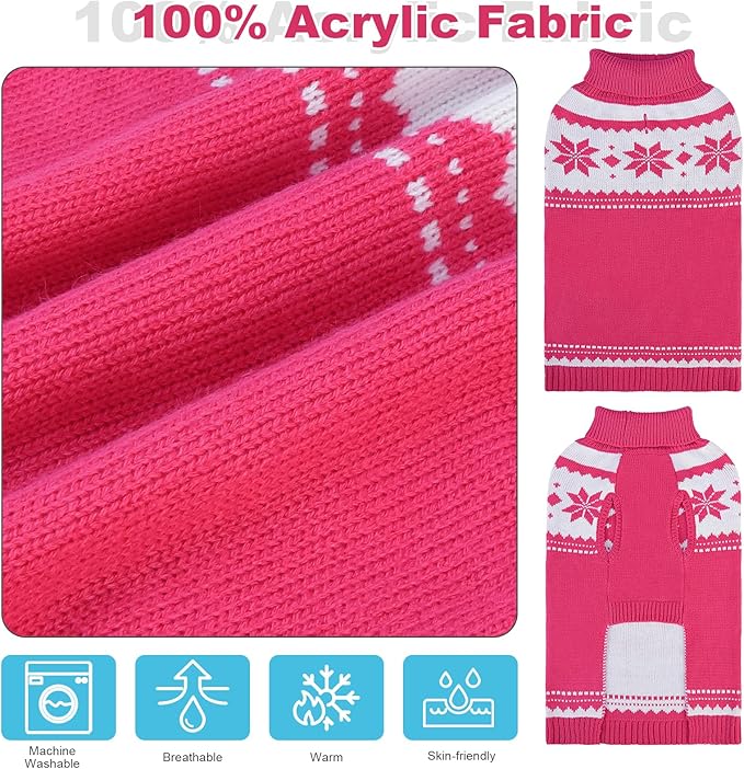 Mihachi Dog Sweater - Winter Coat Apparel Clothes with Colorful Stripes for Cold Weather, Pink M