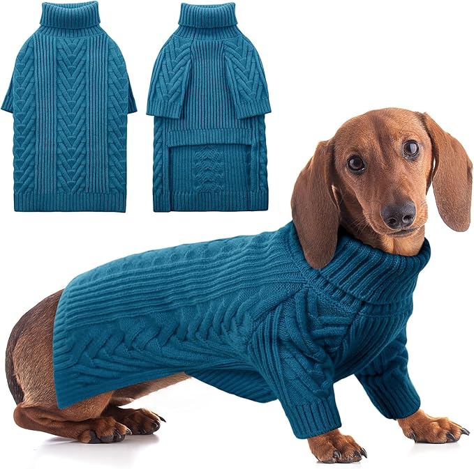 ASENKU Dog Sweater, Dog Sweaters for Medium Dogs, Warm Pullover Doggie KnitTurtleneck Warm Clothes for French Bulldog, Boston Terrier（Teal Blue, L）