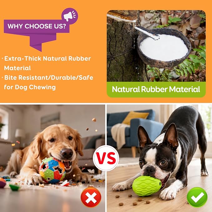 Interactive Treat Dispensing Dog Toy, Natural Rubber Chew Toy for Aggressive Chewers, Stuffable Treat Toy for Large & Medium Dogs, Mental Stimulation for Dogs, Boredom Relief, Green