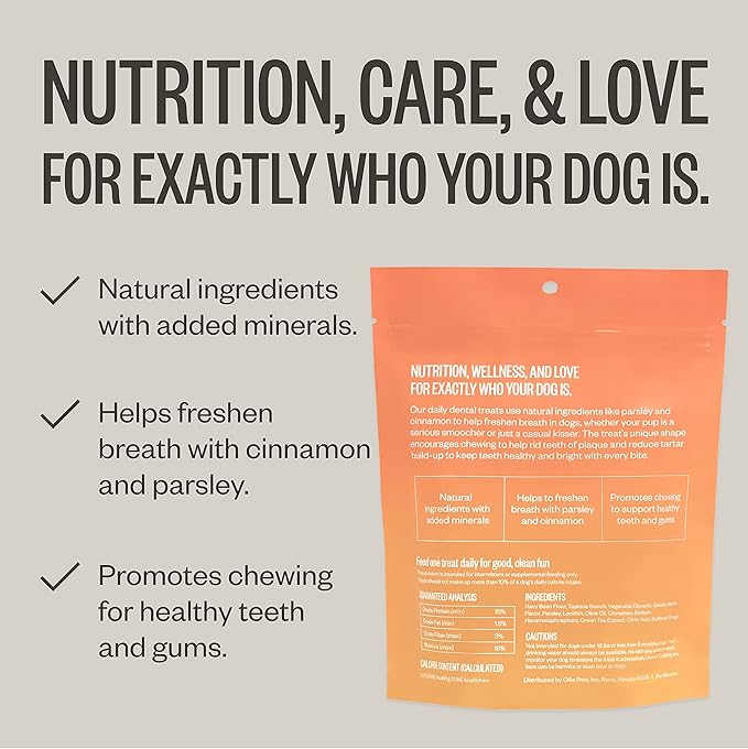 Ollie Dental Chews for Large Dogs, 12 Oz, Fresh Breath, Teeth Cleaning Treats, Sticks for Dog Oral Care, with Parsley and Cinnimon, for Pups 51 lbs and Above
