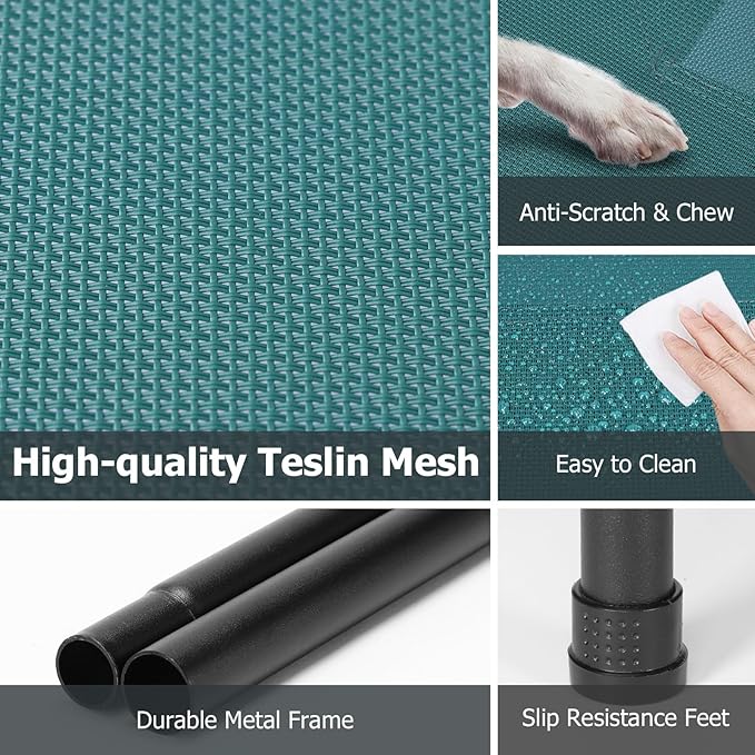 PVY Elevated Dog Bed for Outdoor, XXL Raised Dog Cot Indestructible with Washable Mesh, Cooling Summer Pet Cot Chew Proof for Outside Camping Travel, 51 inch Green