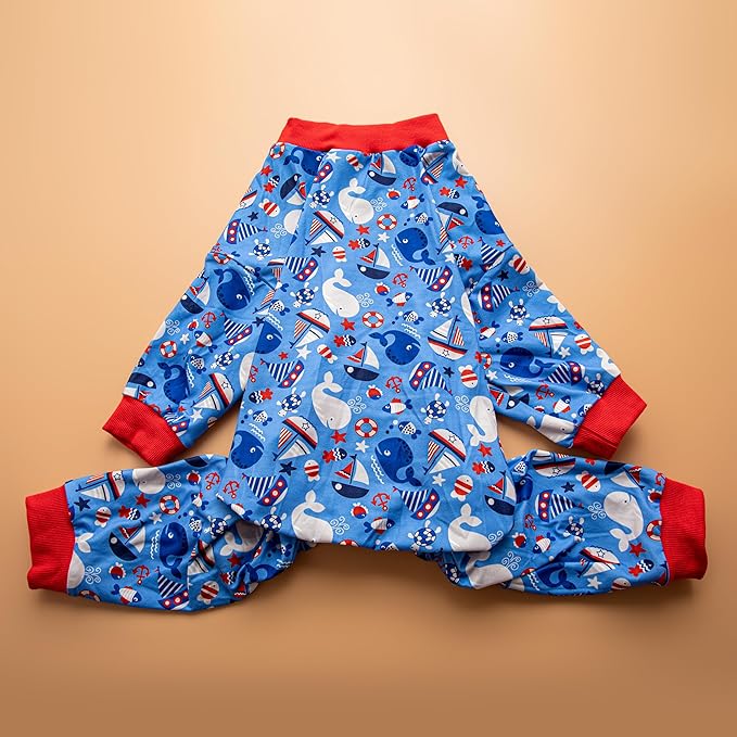LovinPet Warm Dog Pajamas Large Size Dog, Pajamas for Large Dogs,Lightweight Stretch Jersey Knit,Blue Nautilus Print, Uv Protection Shirt, Pitbull Shirt, Onesies for Dogs, Pitbull Clothes,2XL
