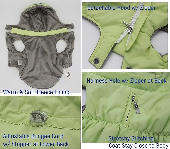 Warm Dog Coat Jacket with Detachable Hood Harness Hole Winter Coat Pet Clothes Dog Cold Weather Coats Cozy Snow Jacket Vest for Small Medium Large Dogs - Blake (Mint, X-Large)