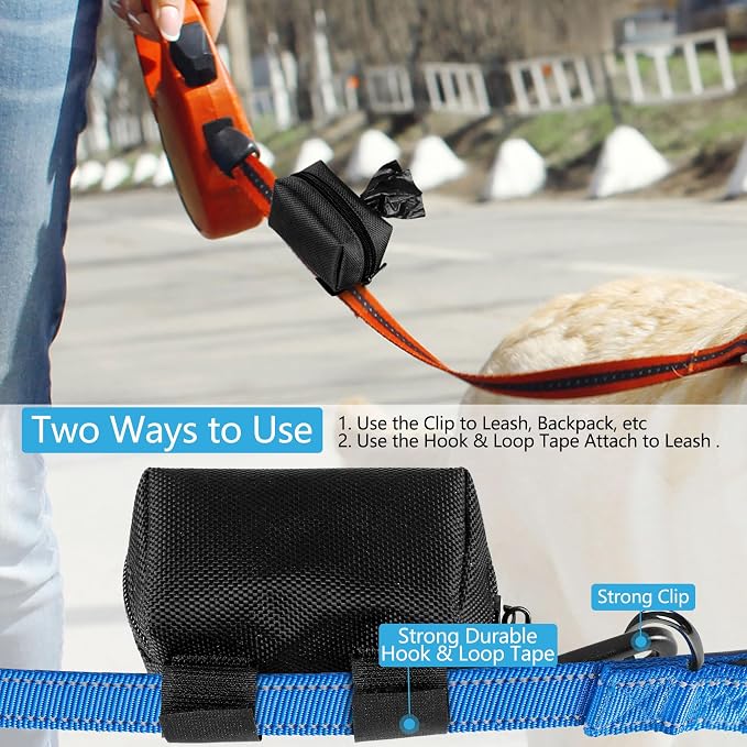 Dog Waste Bag Dispenser Pet Poop Bags Holder for Doggie Waste Bags Dispensers Soft Fabric Zipper Small Doggy Puppy Pouch for Leash Accessory Attachment with Carrier,Black