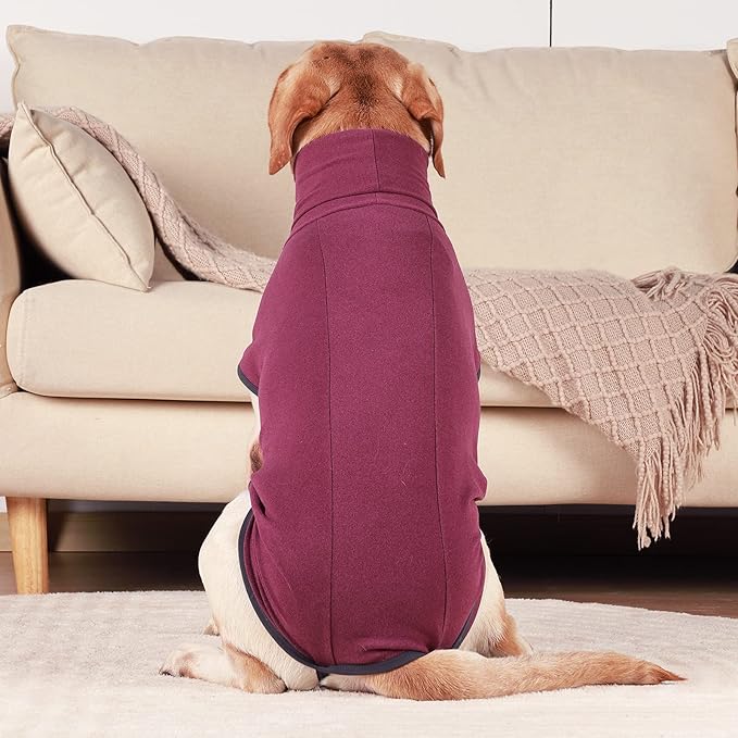 ROZKITCH Turtleneck Dog Pajamas for Large Dogs, Pet Windproof Warm Cold Weather Jacket Vest Cozy Jumpsuit Apparel Outfit Clothes for Walking Hiking Travel Sleep Red 3XL