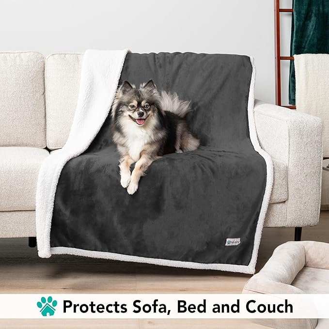 PetAmi Dog Blanket for Medium Large Dogs, Pet Bed Blanket Cat Puppy Kitten, Fleece Furniture Couch Cover Protector Sofa Car, Soft Sherpa Dog Throw Plush Reversible Washable, 40x60 Dark Gray