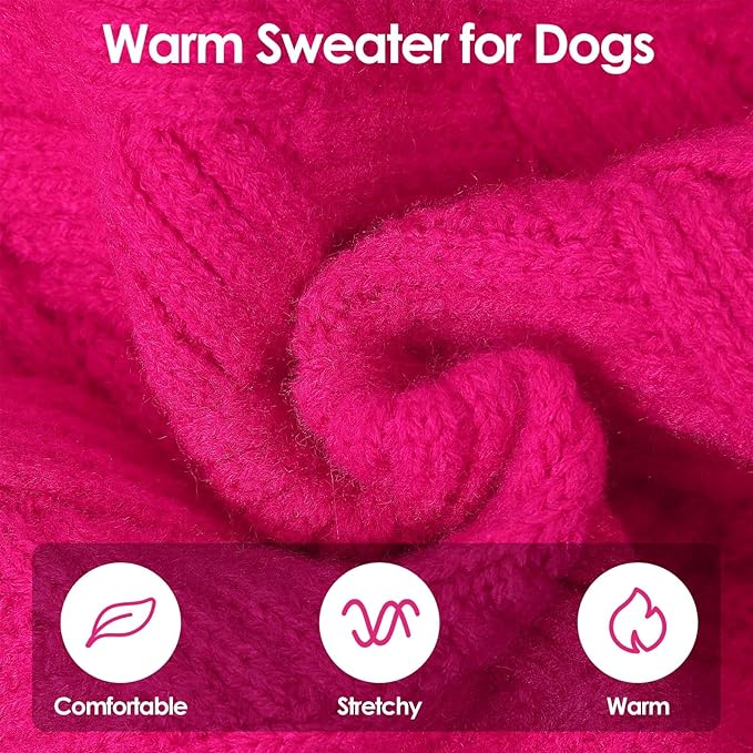 SUNFURA XS Dog Sweater, Small Dog Sweater Doggie Knitted Knitwear for Winter, Cat Pullover Christmas Sweatshirt for Yorkie Chihuahua, Warm Thick Turtleneck Clothes for Puppy, Hot Pink X-Small
