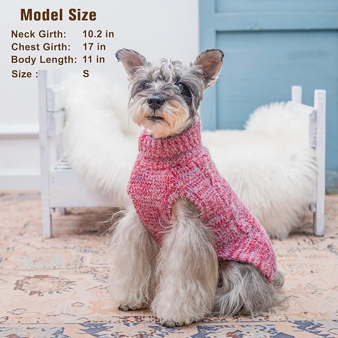 BEAUTYZOO Small Dog Sweater -Turtleneck Pullover Classic Cable Knit Fuzzy Winter Coat Dog Cold Weather Clothes for Small Medium Dogs Puppy Girl Boys(Gradient Red, XS)