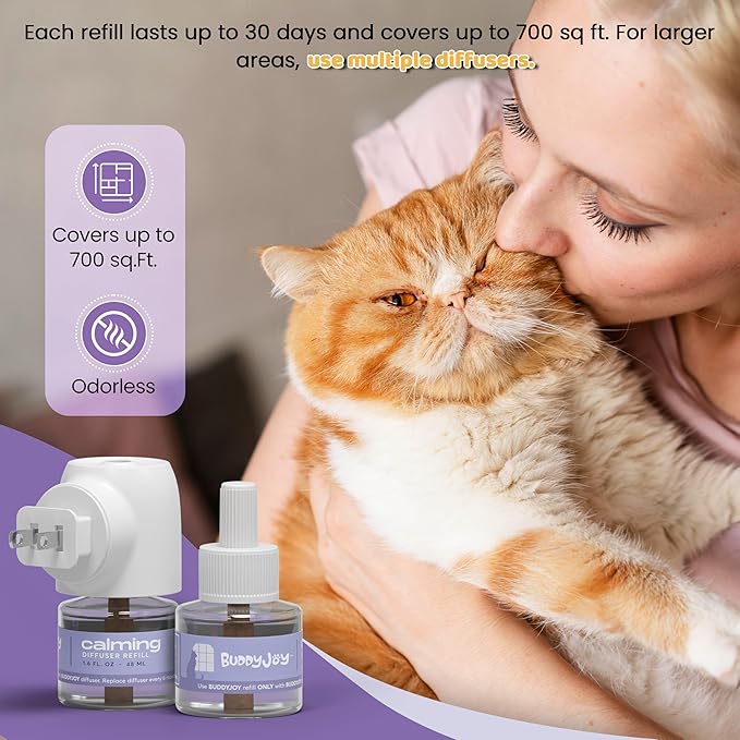 Cat Calming Diffuser Refills – Long-Lasting 30-Day Formula, Cat Pheromones Calming Diffuser for Stress Relief, Relaxation, and Anxiety Reduction, Easy to Use – (3 Diffusers + 3 Refills)