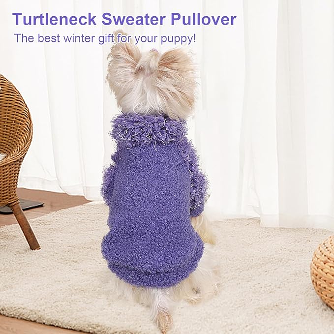 Small Dog Sweater Turtlenecks Dog Sweaters for Small Dogs Winter Fleece Doggy Clothes Puppy Outfits Cold Warm Pet Sweater Puppy Coat Doggie Jacket for Chihuahua Yorkie Teacup Cat Apparel, Purple, S