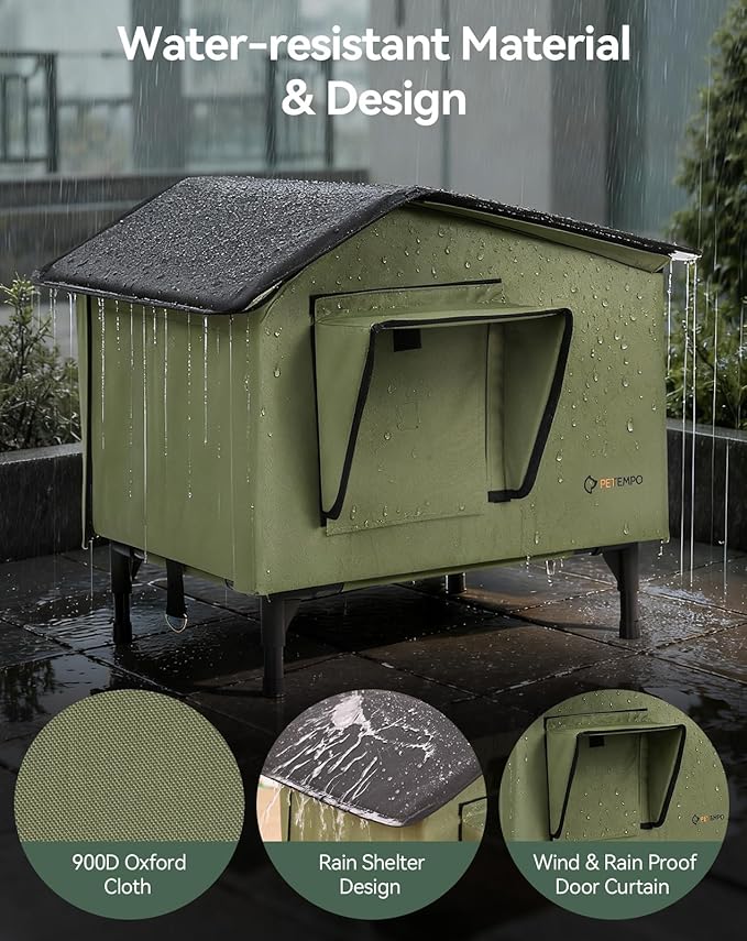 Heated Cat House for Outside Weatherproof in Winter, Large Insulated Feral Cat Shelter with Pet Heating Pad for Multi Kittens Puppies, UL Certified, Elevated Base with Chew-Resistant Cord (20"x16")