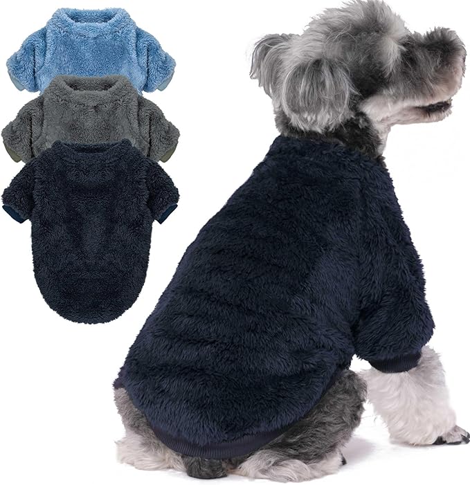 Dog Sweaters Clothes Coat for Small Dogs Boy or Girl Cat Puppy Coat Sweatshirts Soft Warm Fluffy Winter Jacket Apparels (Gray,Blue,Dark Blue, XX-Large)