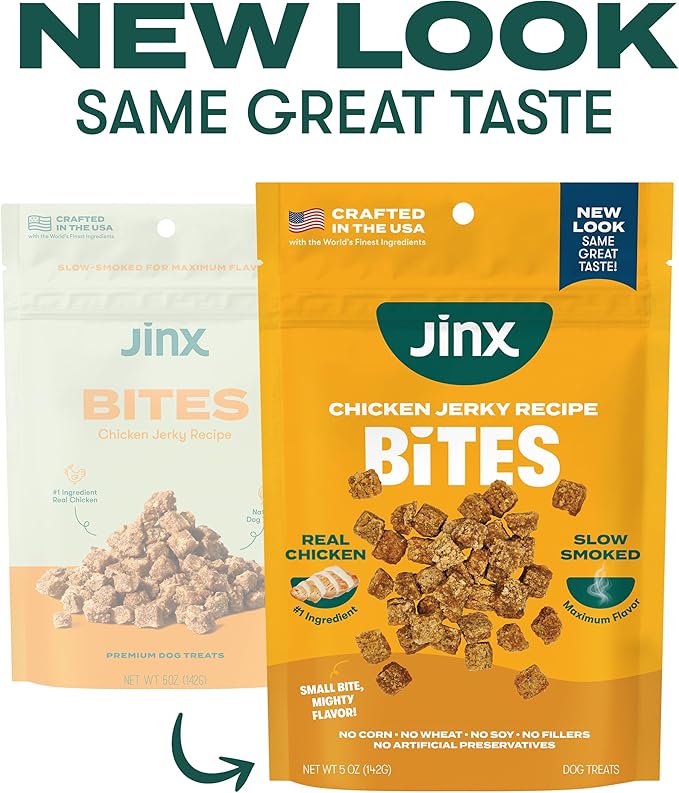 Jinx Chicken Bites, Soft Jerky Dog Treats, Slow-Smoked Real Chicken, Low-Calorie and Packed with Flavor, No Fillers, Bite-Sized Snack, 5oz, 6 Pack
