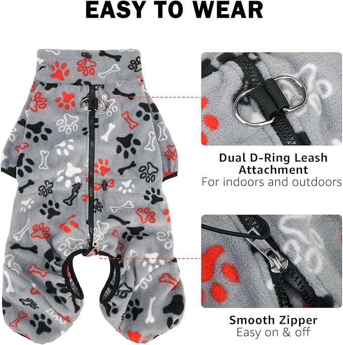 SCENEREAL Fleece Dog Coat Jacket for Small Medium Large Dogs, Soft Pullover Pajamas, Dog Sweater with Harness Built in, Cold Weather Pet Snowsuits Outfits Clothes for Puppis Boys Girls, Grey S