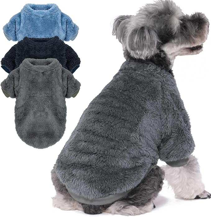 Dog Sweaters Clothes Coat for Small Dogs Boy or Girl Cat Puppy Coat Sweatshirts Soft Warm Fluffy Winter Jacket Apparels (Gray,Blue,Dark Blue, Small)