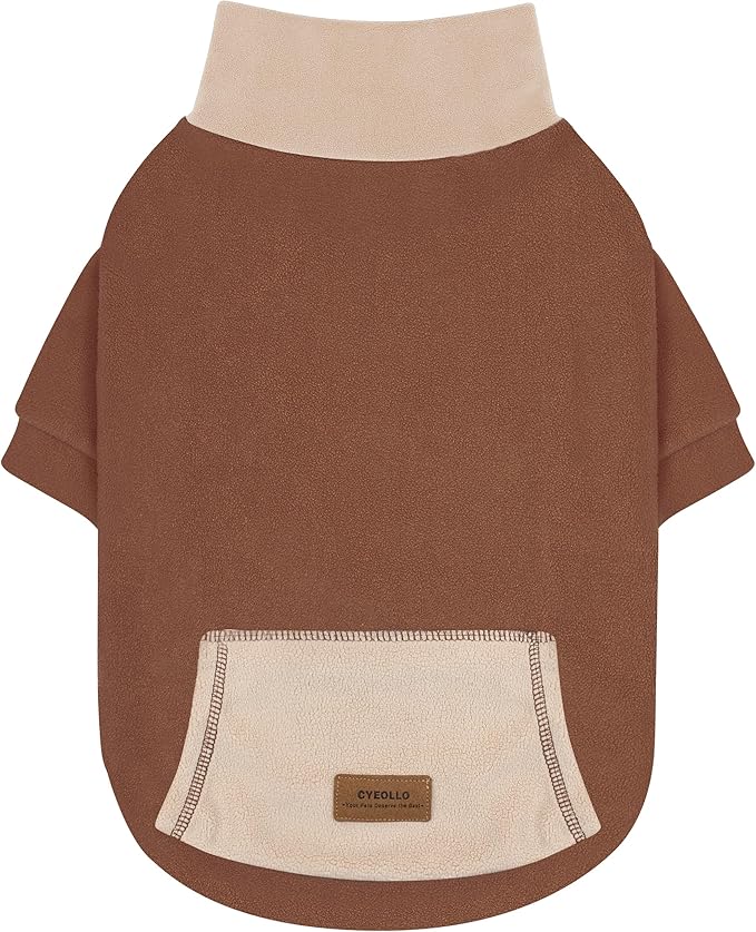 cyeollo Fleece Dog Sweater, Warm Turtleneck Winter Sweater for Medium Dogs Boy Girl Soft Stretchy Doggie Pullover Sweatshirt Pet Dog Clothes with Sleeves, Brown XL