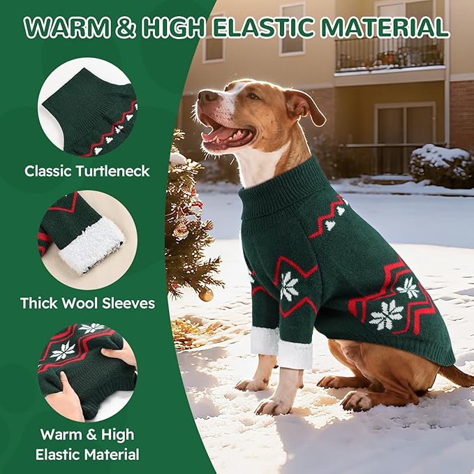 WINGOIN Dog Sweater for Large Dogs, XXXL Size Dog Christmas Sweaters, Male Female Knit Dogs Turtleneck Pullover with Leash Hole, Pet Warm Winter Clothes for Girl Boy Labrador, Golden Retriever (3XL)