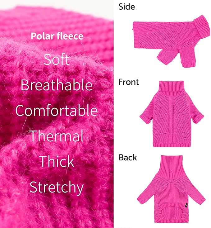 Fitwarm Valentines Dog Turtleneck Sweater, Dog Winter Clothes for Small Dogs Girl, Knitted Pet Coat, Cat Outfit, Hot Pink, Small