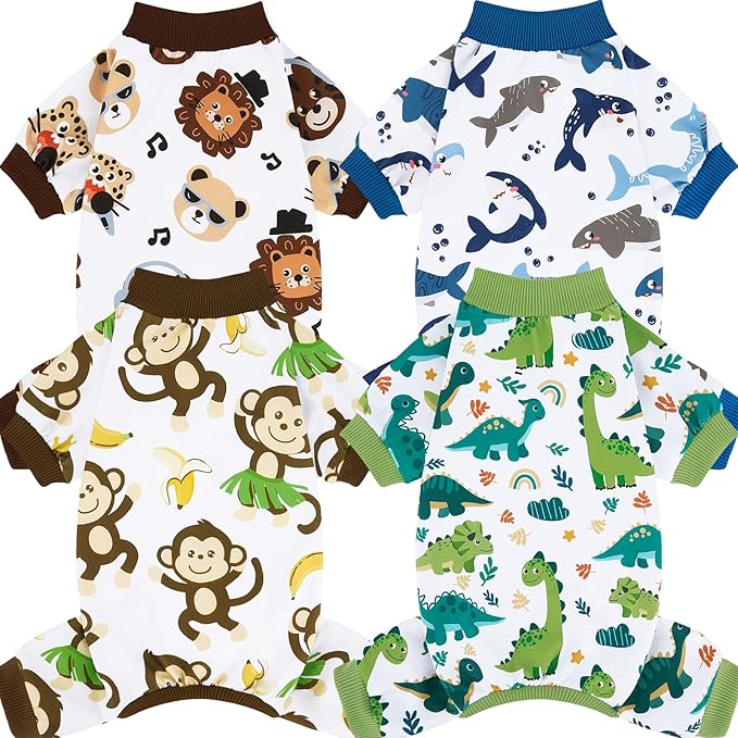 XPUDAC 4 Pack Dog Pajamas Comfy Strechy Doggie Pjs Puppy Clothes for Small Medium Dogs Boy Girl Cat Pet Outfits, S