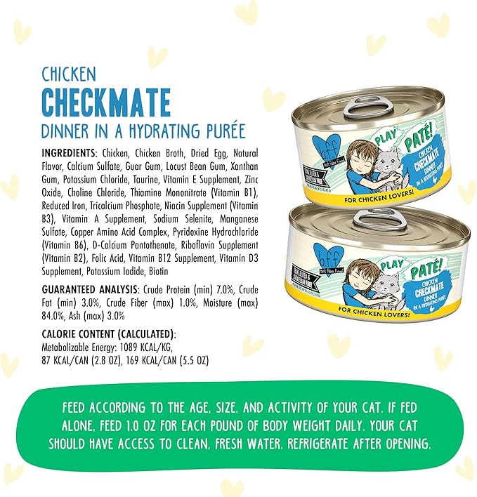 Weruva B.F.F. Play - Best Feline Friend Paté Lovers, Aw Yeah!, Chicken Checkmate with Chicken, 5.5oz Can (Pack of 8)