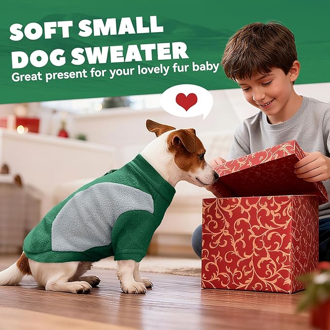 Small Fleece Dog Sweater with Leash Ring Soft Warm Fall Winter Dog Clothes Cute Cat Apparel Puppy Sweaters Classic Pullover Doggy Sweatshirts Chihuahua Costumes Cat Outfits(Green,XS)