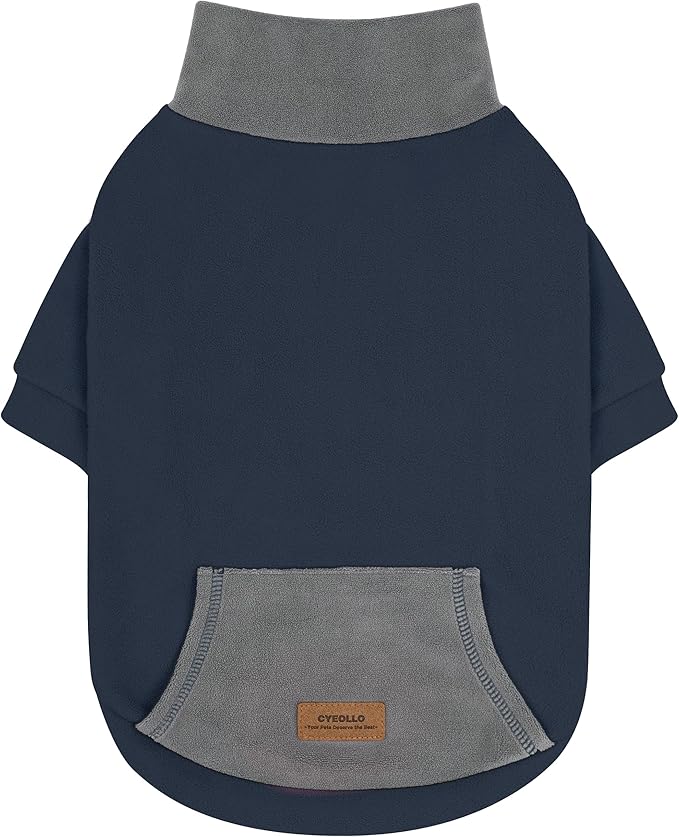 cyeollo Fleece Dog Sweater, Warm Turtleneck Doggy Sweaters in Cold Weather Small Dog Sweater Boy & Girl Soft Stretchy Pullover Sweatshirt Pet Clothes with Sleeves, Navy L