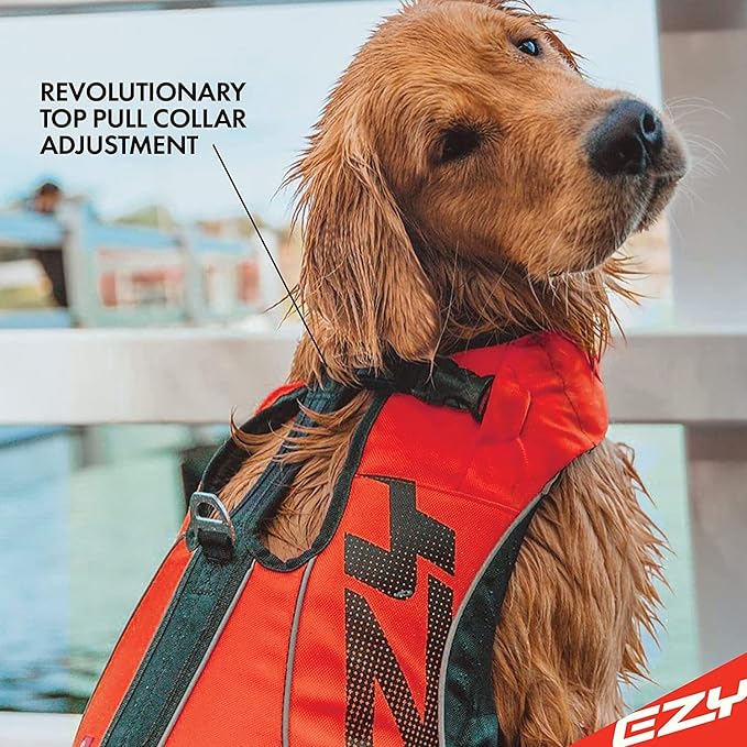 EzyDog DFD X2 Dog Life Jacket - Adjustable Swimming Safety Life Vest Preserver with Continuous Neck Flotation, Reflective Trim, & Grab Handle (3XS, Red)