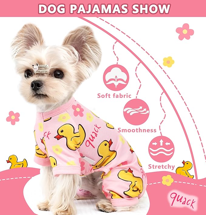 Dog Pajamas Summer Dog Clothes for Small Medium Dogs Boy Girl Pet Pjs Cute Doggie Onesie Breathable Puppy Clothes Soft Stretchy Cat Pet Outfit (Yellow, X-Small)