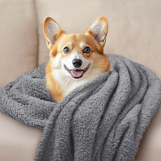 1 Pack 3 Calming Blankets Fluffy Premium Fleece Pet Blanket Soft Sherpa Throw for Dog Puppy Cat Grey Large (41" x31'')