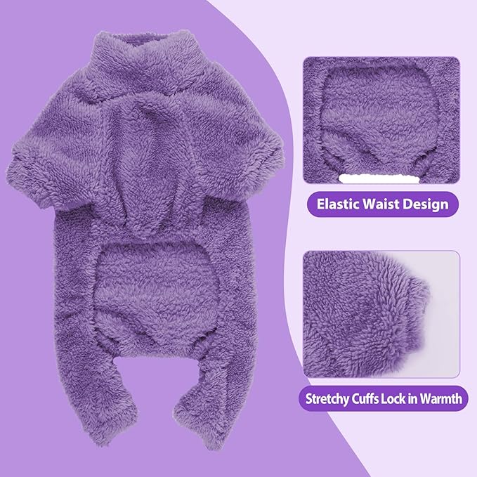 Fuzzy Dog Pajamas Turtleneck Pet Clothes Warm Soft Cozy Lightweight Pet Pjs Dog Sweaters for Small Dogs(Purple-S)