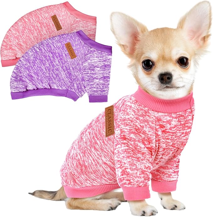 2 Pack Dog Sweaters for Small Dogs Girl Boy Winter Fleece Clothes Warm Soft Dog Sweatshirt Outfit for Dogs Cats Pet Apparel