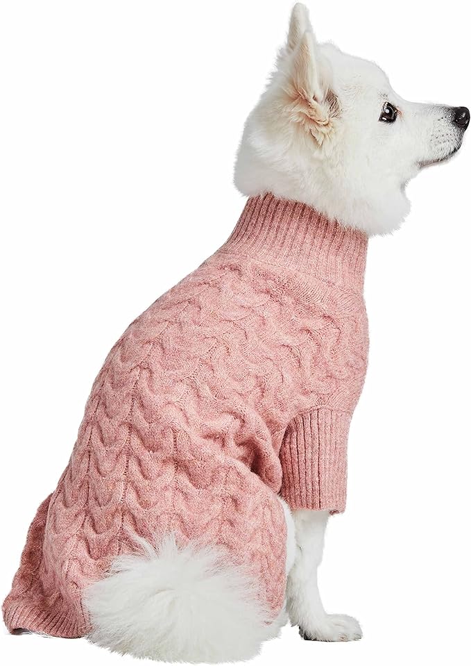Blueberry Pet Dog Sweater Classic Knit Pullover Turtle-Neck Christmas Style, Small Puppy Clothes for Girls, Rainbow Pink, 12" Back Length