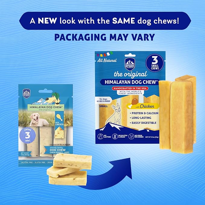 Himalayan Chew Original Yak Cheese Chew, Chicken, 3 Small Sticks, 1.1 oz, Gluten Free, Healthy Treats, Grain & Lactose Free 100% Natural, Long Lasting Chews for s Under 15 lbs