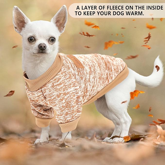 2 Pieces Dog Sweaters for Small Dogs Dog Clothes Male Female Fall Winter Fleece Puppy Sweaters Warm Pet Outfit for Yorkie, Chihuahua, Bulldog, Dachshund, Pug,S