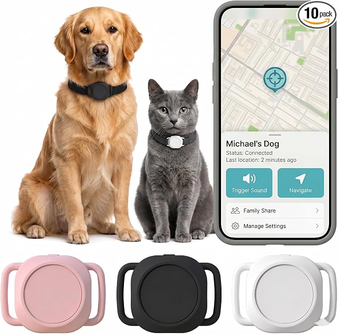 GPS Dog Collar Tracker - Pet GPS Tracker Works with iOS Devices (No App Needed), Lightweight Dog GPS Tracker, GPS Dog Collar No Monthly Fee with Long Battery & Cat GPS Collar (Black)