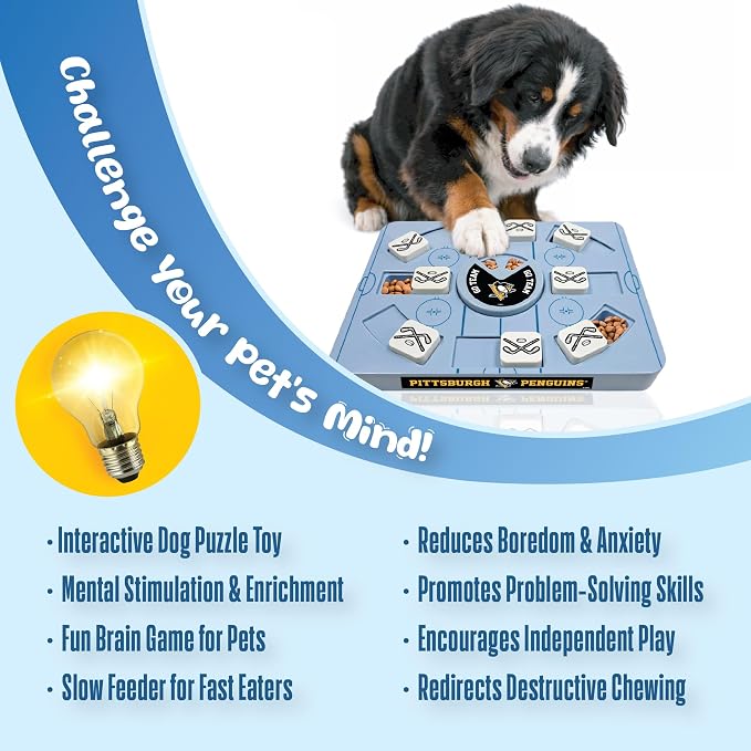 Pets First NHL Pittsburgh Penguins Large Puzzle Toy, New Size, Interactive Dog Treat & Slow Feeding Toy