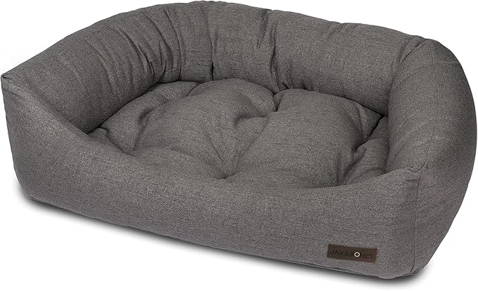 Jax & Bones Dog Napper - Lark Graphite Machine Washable Bed for Dogs - Extra Heavy Duty Bolstered Sides - Small Grey Dog Mat | 24 x 21 Inches