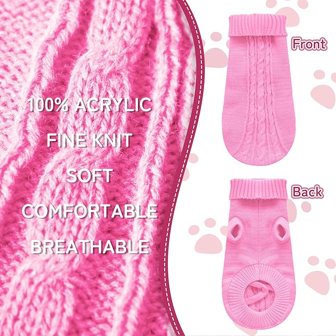 Knitted Dog Sweater for Small Dogs, Pullover Turtleneck Pet Sweaters, Winter Dog Clothes, Warm Soft Winter Holiday Cat Sweater, Pink, XS