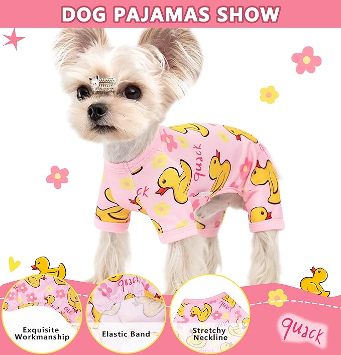 Dog Pajamas for Small Dogs Stretchy Chihuahua Clothes Summer Doggie Onesie Cute Puppy Pjs Girl Boy Pet Clothing Cat Onesie (Duck, Small)