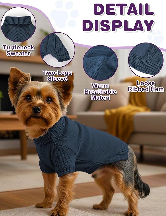Dog Sweaters for Small Medium Large Dog, Classic Turtleneck Pet Clothes Warm Thermal Doggy Winter Coat, Thick Double Knitting Collar Pullover Cold Weather Puppy Jacket for Indoor & Outdoor Wear