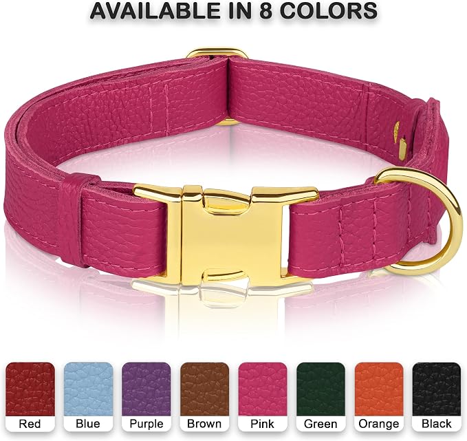 Leather Airtag Dog Collar - Soft Tracking Dog Collar with Apple AirTag Holder and Metal Buckle - Safety GPS Pet Collars for Small Medium Large Dogs Puppy Pink Red (Pink, XL, 20"-25" Neck Fit)